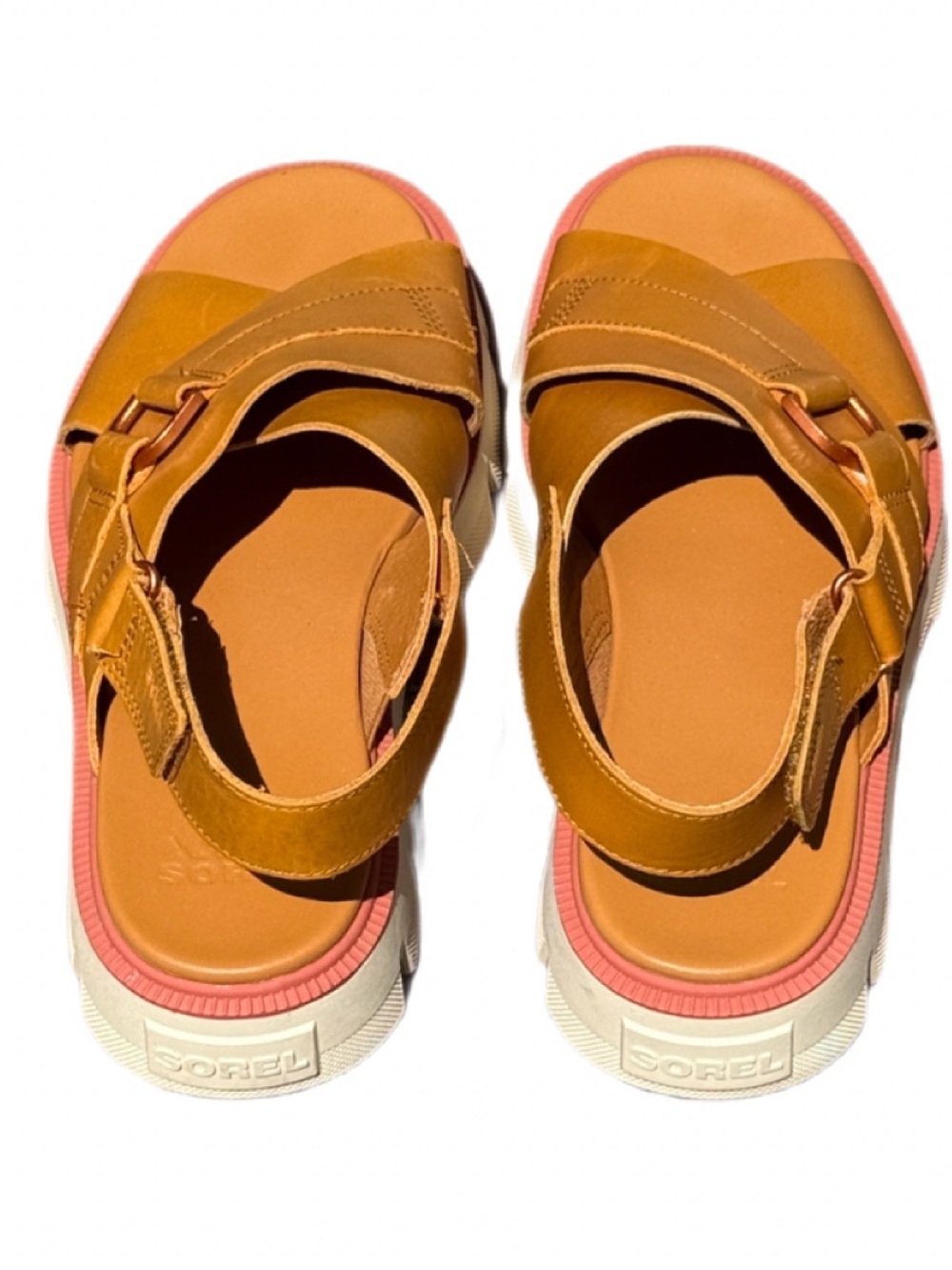 Sorel Rein CB Crisscross Platform Sandals Canyon Gold/Tan Leather Women’s 9 - Picture 5 of 11